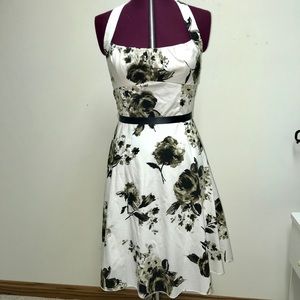 Retro black & white floral halter dress